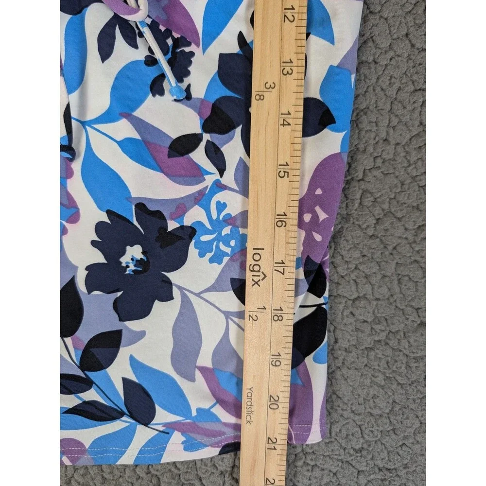 Lands End Tankini Women 6 Blue Purple Floral Drawstring Bow Bra Swim Top Resort